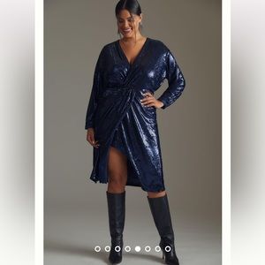 Anthropologie NWT  TWIST-FRONT SEQUIN DRESS Size 16W.